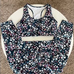 GAP Sports Bra & Leggings Set Medium Teal White Pink Black Floral